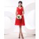 V-neck Zipper Red Knee-length Natural Ruffles Sleeveless Chiffon A-line Bridesmaid Dress