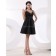 A-line Spaghetti-Straps Short-length Black Ruffles Sleeveless Satin Natural Zipper Bridesmaid Dress