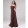 A-line Sleeveless Ruffles/Flowers/Draped Strapless Natural Floor-length Chiffon Zipper Chocolate Bridesmaid Dress