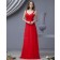 Floor-length Chiffon A-line Red Straps Ruffles/Flowers Natural Sleeveless Zipper Bridesmaid Dress