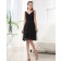 Knee-length Tulle Sleeveless V-neck Zipper A-line Black Ruffles Natural Bridesmaid Dress