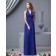 Sleeveless V-neck Chiffon Zipper Natural Royal-Blue Ruffles/Bow Floor-length A-line Bridesmaid Dress