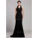 Floor-length Halter Zipper Black Chiffon Mermaid Dropped Sleeveless Tiered Bridesmaid Dress