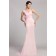 One-Shoulder Sleeveless Natural Pink Ruffles/Flowers Mermaid Zipper Floor-length Chiffon Bridesmaid Dress