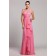 Sleeveless Floor-length Tiered/Ruffles Halter A-line Natural Zipper Chiffon Watermelon Bridesmaid Dress