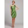 Green Mini Natural One-Shoulder Sleeveless Satin Zipper Short-length Ruffles/Flowers Bridesmaid Dress