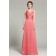 Zipper Spaghetti-Straps Floor-length Chiffon Sleeveless A-line Natural Watermelon Ruffles Bridesmaid Dress