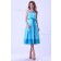 Natural Bow/Sash Zipper Knee-length Strapless Satin Blue Sleeveless A-line Bridesmaid Dress