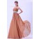 Sleeveless Natural Knee-length Brown Chiffon Ruffles/Sash/Drapes A-line Zipper Strapless Bridesmaid Dress