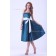 A-line Sleeveless Ink-Blue Tea-length Taffeta Ruffles/Bow Spaghetti-Straps Zipper Natural Bridesmaid Dress
