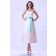 A-line Natural Sleeveless Tea-length Zipper Strapless Satin Ruffles/Sash Ivory Bridesmaid Dress