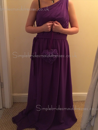 Zipper-Side A-line Chiffon Sleeveless Grape Natural wild-berry Draped/Bow One-Shoulder Floor-length Bridesmaid Dress