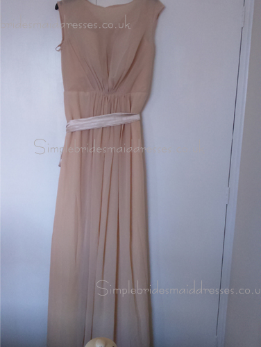 Zipper Floor-length Sleeveless stormy Natural Bateau Grey Sash/Bow A-line Chiffon Bridesmaid Dress