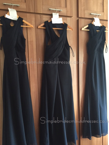 Midnight / Dark Navy Satin V-neck Empire Ruched Mermaid Sleeveless Floor-length Bridesmaid Dress