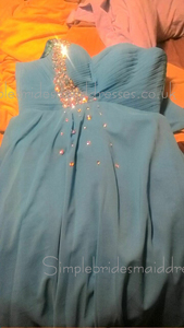 2016 Elegant Light Sky Blue Beading Long Chiffon Bridesmaid Dresses