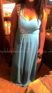 2016 Elegant Light Sky Blue Beading Long Chiffon Bridesmaid Dresses